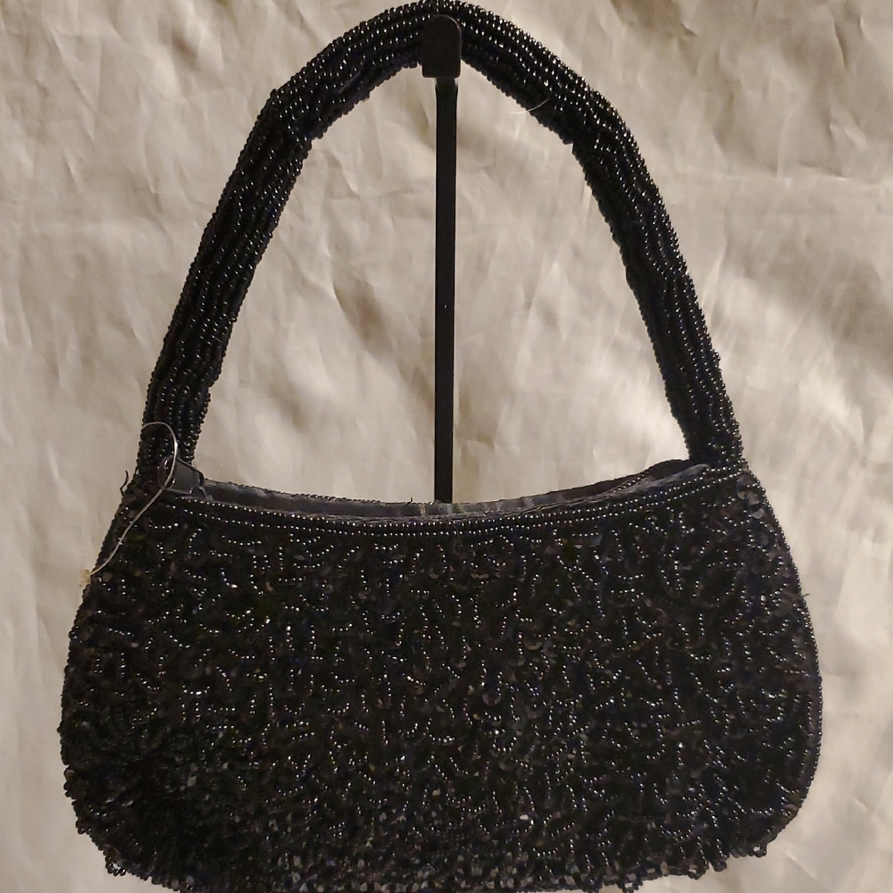 Elegant Black Beaded Women's Bag